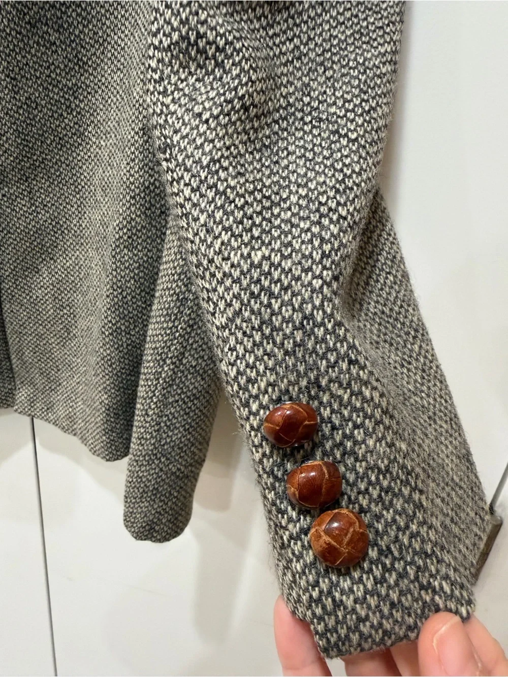 Vintage Lands' End Charter Collection Gray Herringbone Tweed Wool Sport Coat 40R